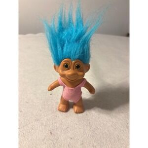 Vintage 1991 TNT Troll Doll Blue Hair Pink Sparkle Leotard 3 Inch Retro Toy